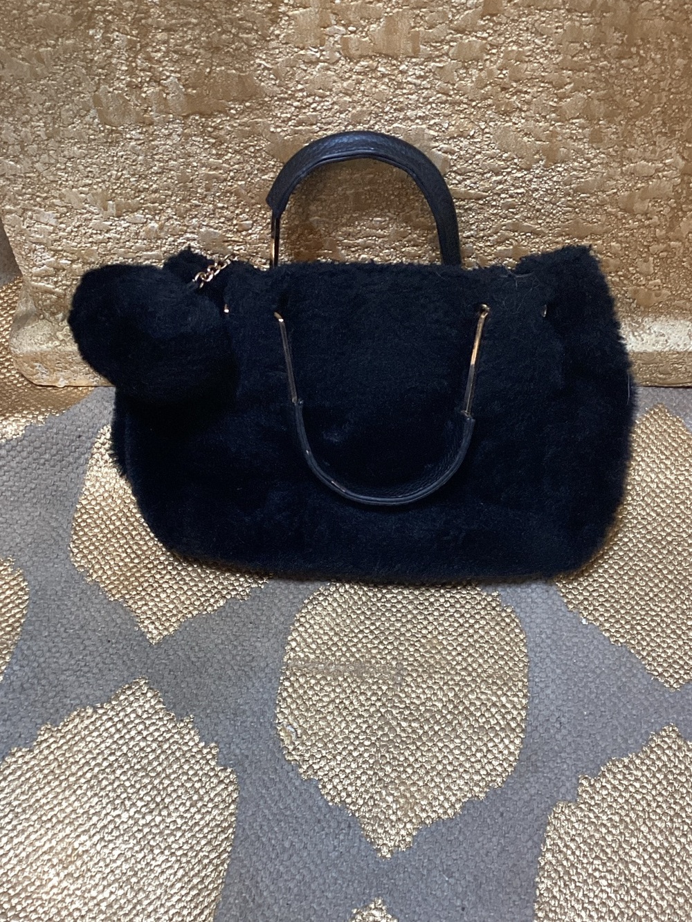 Isaac Mizrahi Black Faux Fur Top-Handle Tote